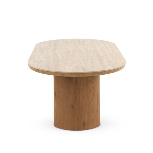 Table De Salle à Manger Ovale En Placage De Chêne Avec Plateau Céramique En Marbre Travertin