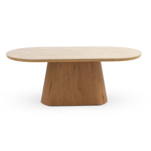 Table De Salle à Manger Ovale En Placage De Chêne Avec Plateau Céramique En Marbre Travertin