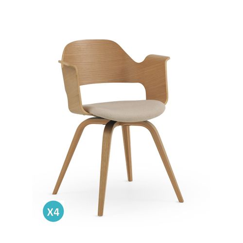 Lot De 4 Fauteuils En Contreplaqué De Chêne Avec Assise Tapissée