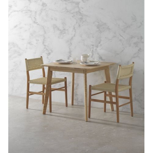 Table Carrée 80x80 Pieds En Hévéa Et Plateau Plaqué En Chêne