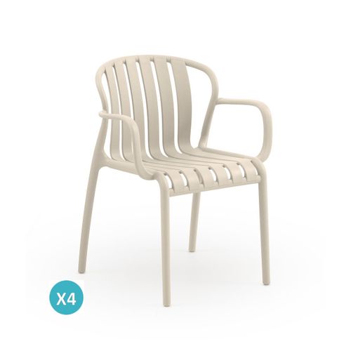 Lot De 4 Fauteuils En Polypropylène Couleur Crème