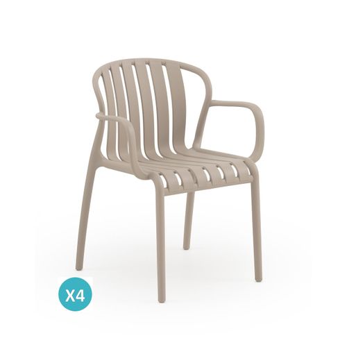 Lot De 4 Fauteuils En Polypropylène Couleur Camel