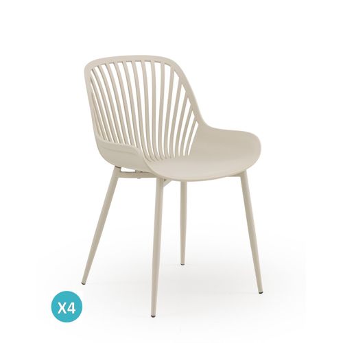 Lot De 4 Fauteuils En Polypropylène Couleur Crème Avec Pieds En Métal