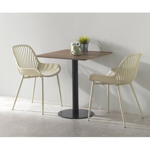 Table En Mélamine Noyer 70x70, Pied Central En Métal Noir