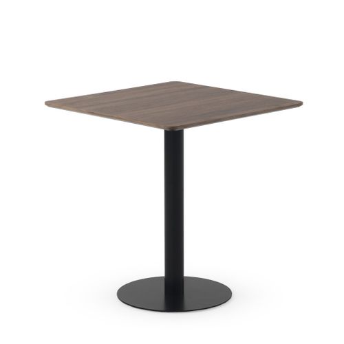 Table En Mélamine Noyer 70x70, Pied Central En Métal Noir