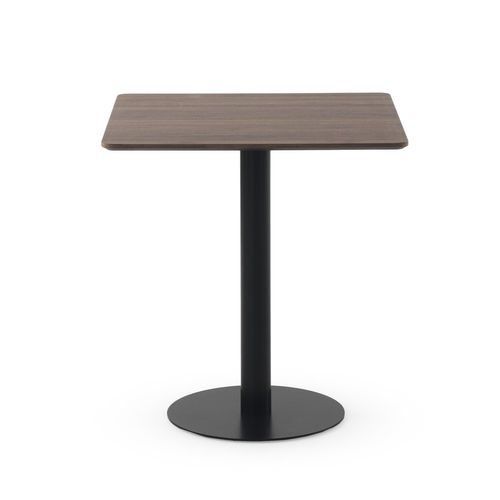 Table En Mélamine Noyer 70x70, Pied Central En Métal Noir