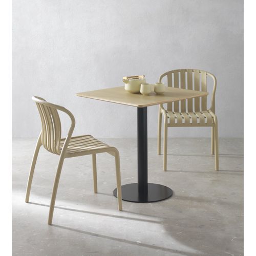 Table En Mélamine Frêne 70x70, Pied Central En Métal Noir