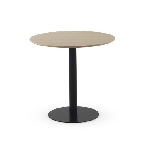 Table En Mélamine Frêne 80 De Diamètre, Pied En Métal Noir