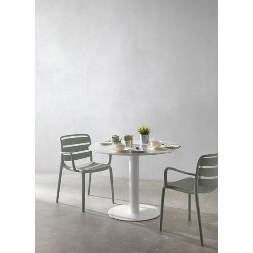 Table En Mélamine Blanche 100 Diamètre, Pied Central En Métal Blanc