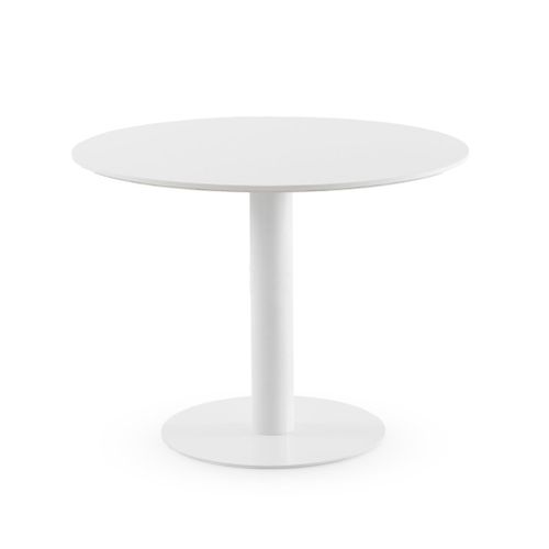 Table En Mélamine Blanche 100 Diamètre, Pied Central En Métal Blanc