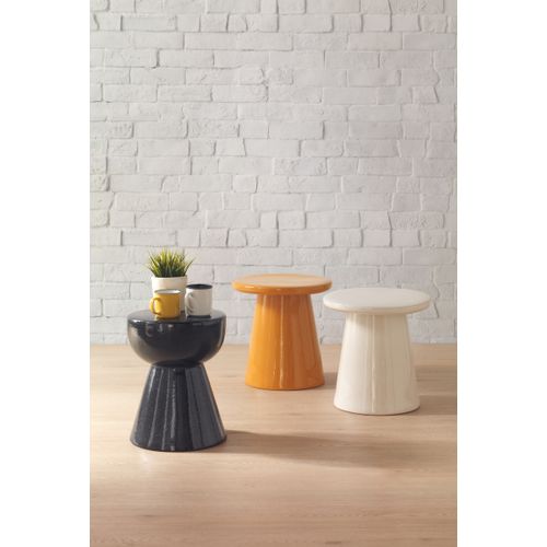 Tabouret / Table D'appoint En Céramique Blanche