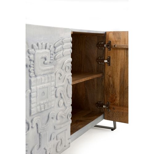 Buffet 3 Portes Gris En Bois Massif De Manguier