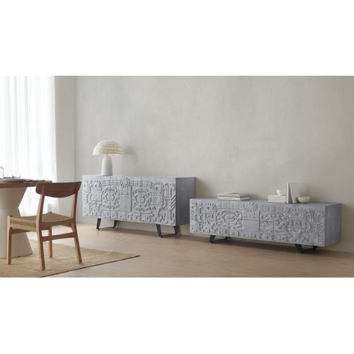 Buffet 3 Portes Gris En Bois Massif De Manguier