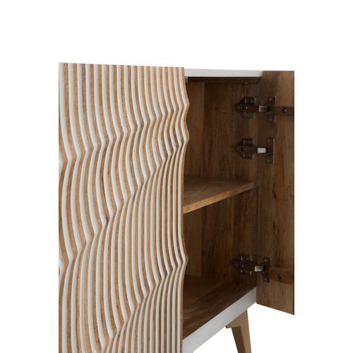 Buffet 4 Portes Patiné Blanc En Bois De Manguier