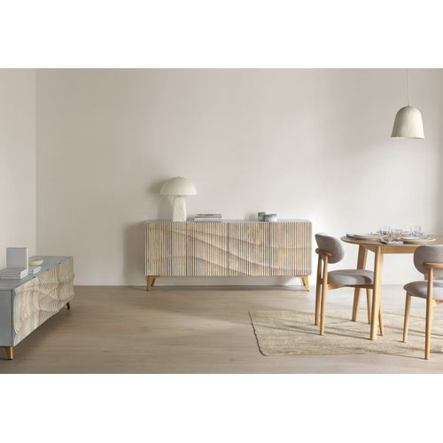 Buffet 4 Portes Patiné Blanc En Bois De Manguier