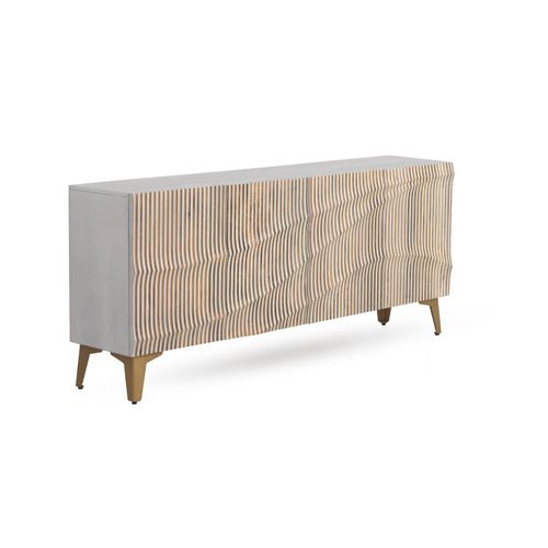 Buffet 4 Portes Patiné Blanc En Bois De Manguier