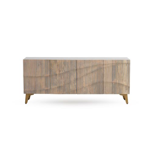 Buffet 4 Portes Patiné Blanc En Bois De Manguier