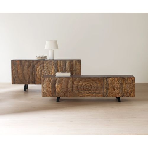 Meuble TV 2 Portes Et 2 Tiroirs En Bois Massif De Manguier