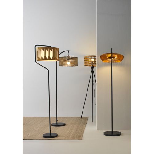 Lampadaire Avec Abat-jour En Contreplaqué Naturel Et Noir