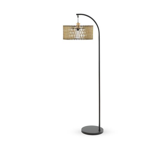 Lampadaire Avec Abat-jour En Contreplaqué Naturel Et Noir