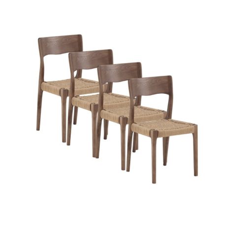 Lot De 4 Chaises En Bois De Frêne Couleur Noyer