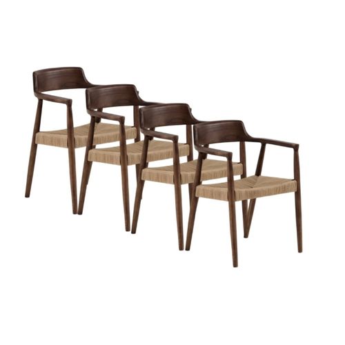 Lot De 4 Fauteuils En Bois De Toon Couleur Noyer