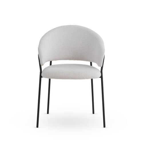 Lot De 4 Fauteuils Tapissés En Chenille Crème Et Pieds En Métal Noir