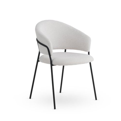 Lot De 4 Fauteuils Tapissés En Chenille Crème Et Pieds En Métal Noir