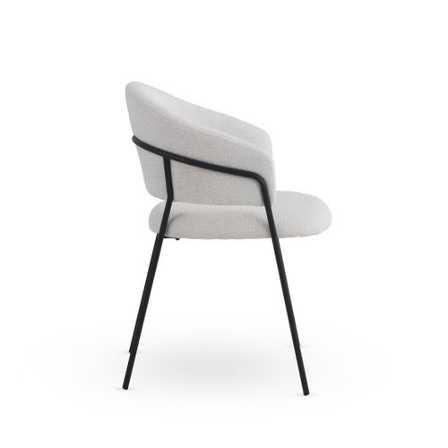 Lot De 4 Fauteuils Tapissés En Chenille Crème Et Pieds En Métal Noir