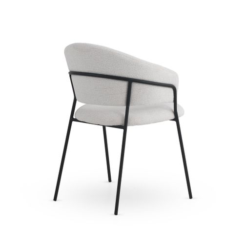 Lot De 4 Fauteuils Tapissés En Chenille Crème Et Pieds En Métal Noir