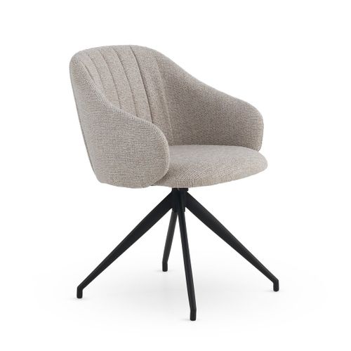 Lot De 4 Fauteuils Pivotants Tapissés En Chenille  Beige Et Pieds En Métal Noir