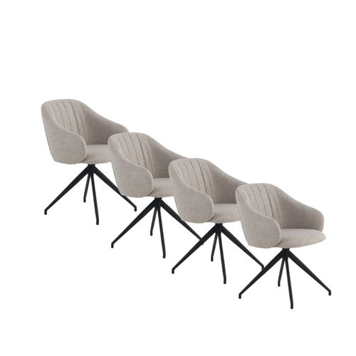 Lot De 4 Fauteuils Pivotants Tapissés En Chenille  Beige Et Pieds En Métal Noir