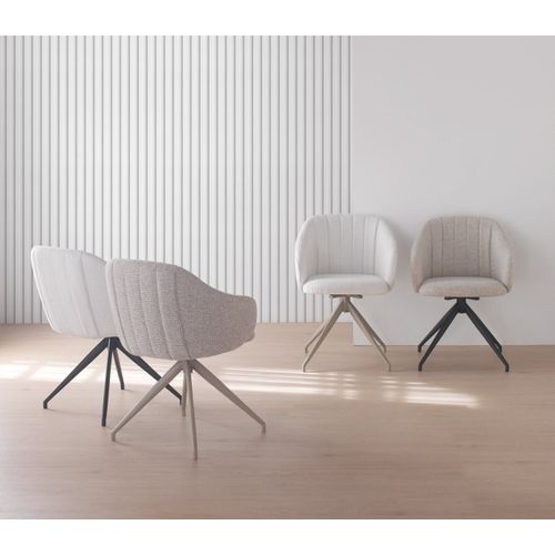 Lot De 4 Fauteuils Pivotants Tapissés En Chenille Beige Et Pieds En Métal Noir