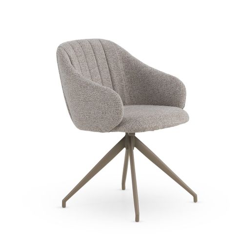 Lot De 4 Fauteuils Pivotants Tapissés En Chenille Beige Et Pieds En Métal Noir