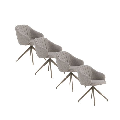 Lot De 4 Fauteuils Pivotants Tapissés En Chenille Beige Et Pieds En Métal Noir