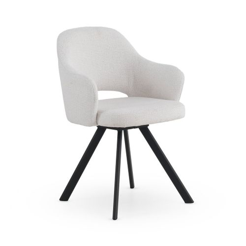 Lot De 4 Fauteuils Tapissés En Chenille  Crème Et Pieds Métalliques  Noir