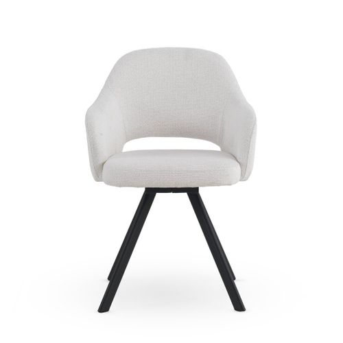 Lot De 4 Fauteuils Tapissés En Chenille  Crème Et Pieds Métalliques  Noir