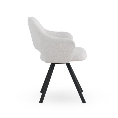 Lot De 4 Fauteuils Tapissés En Chenille  Crème Et Pieds Métalliques  Noir