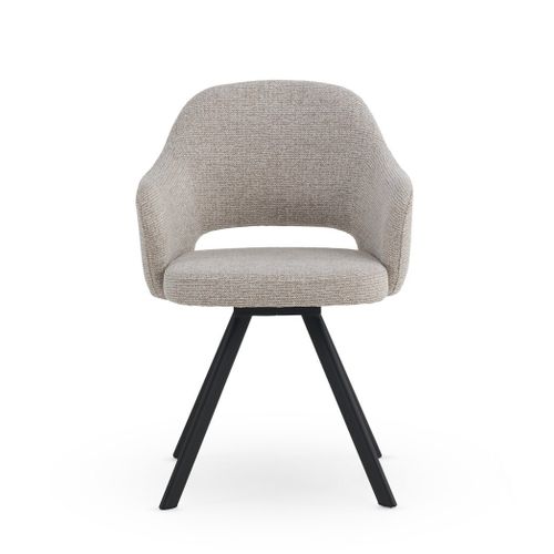 Lot De 4 Fauteuils Tapissés En Chenille  Beige Et Pieds Métalliques  Noir