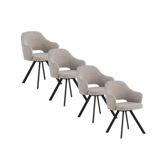 Lot De 4 Fauteuils Tapissés En Chenille  Beige Et Pieds Métalliques  Noir