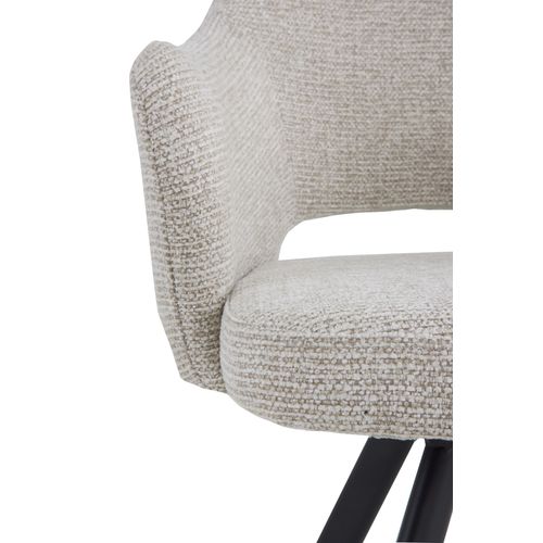 Lot De 4 Fauteuils Tapissés En Chenille  Beige Et Pieds Métalliques  Noir