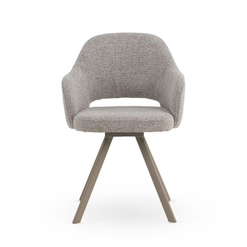 Lot De 4 Fauteuils Tapissés En Chenille Marron Et Pieds Métalliques Taupe