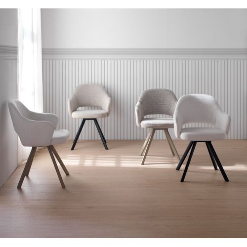 Lot De 4 Fauteuils Tapissés En Chenille Marron Et Pieds Métalliques Taupe