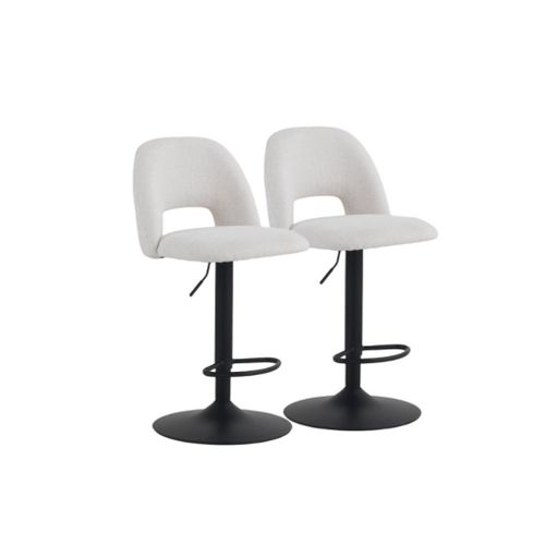 Lot De 2  Tabourets, Tapissés En Chenille  Crème Et Pieds Métalliques  Noir
