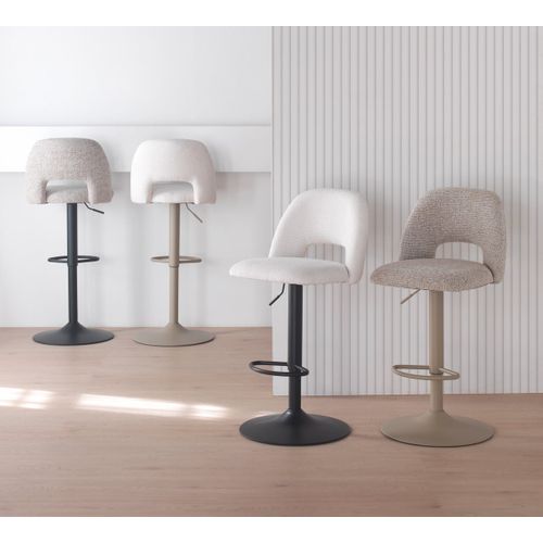 Lot De 2 Tabourets, Tapissés En Chenille Crème Et Pieds En Métal Taupe