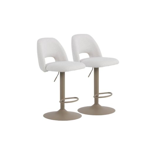 Lot De 2 Tabourets, Tapissés En Chenille Crème Et Pieds En Métal Taupe