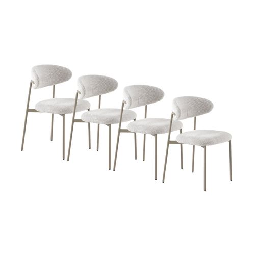 Lot De  4 Chaises Tapissése En Chenille Blanche