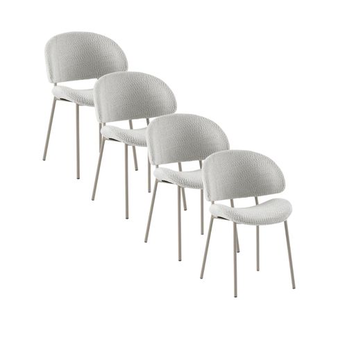 Lot De  4 Chaises Tapissées De Chenille Couleur Blanche