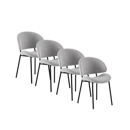 Lot De  4 Chaises Tapissées De Chenille Couleur Gris Clair