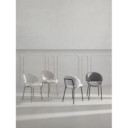 Lot De  4 Chaises Tapissées De Chenille Couleur Gris Clair